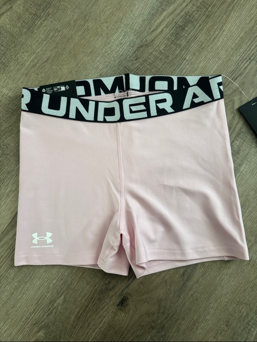Under Armour Light Pink Performance Bike Shorts with Logo Waistband